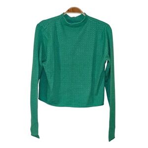 Wild Fable Cropped Lightweight Turtleneck Green Sweater XL Waffle Print NWT‎